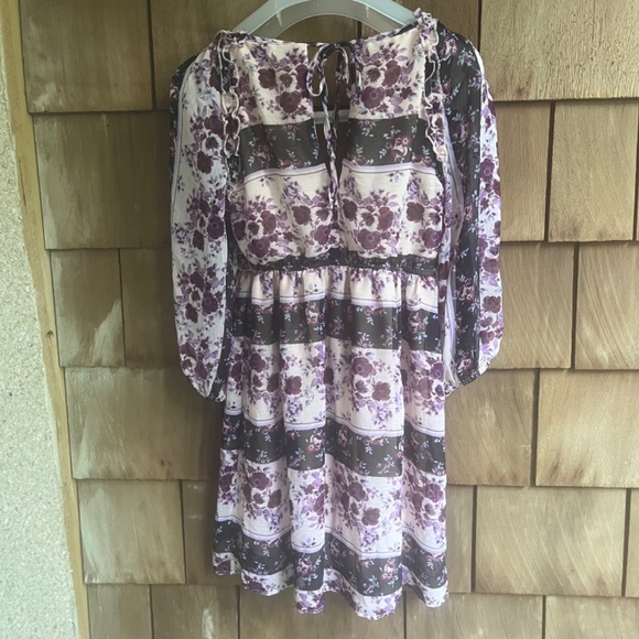 CRYSTAL DOLLS Womens Beige Lined Tie Closure 3/4 Sleeve A-Line Dress XS - Picture 9 of 17